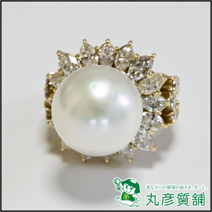 パールリング　指輪　K18　真珠13mm　ダイヤモンド43